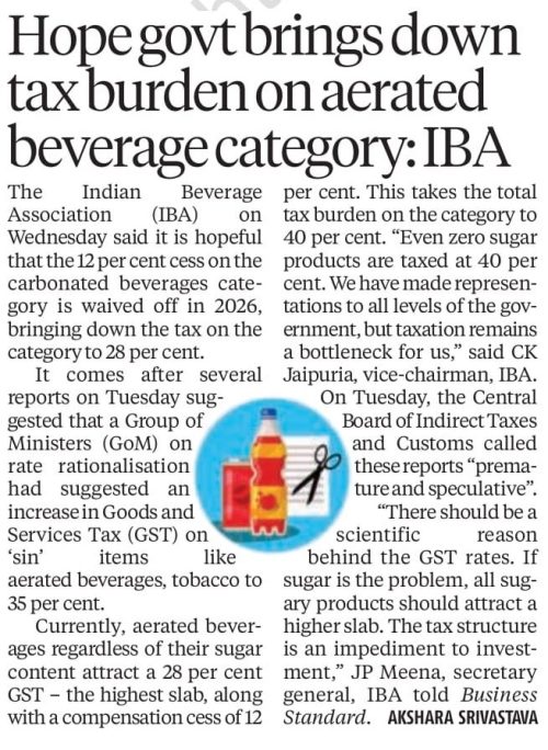 Hope Govt brings down tax burden on aerated beverage category IBA